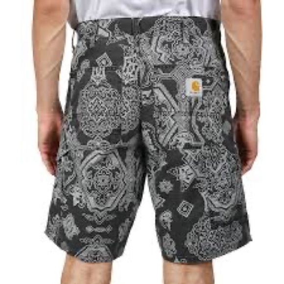 NWT Carhartt WIP Single Knee Short Columbia Ripstop Black Heavy Stone Wash - Picture 2 of 12